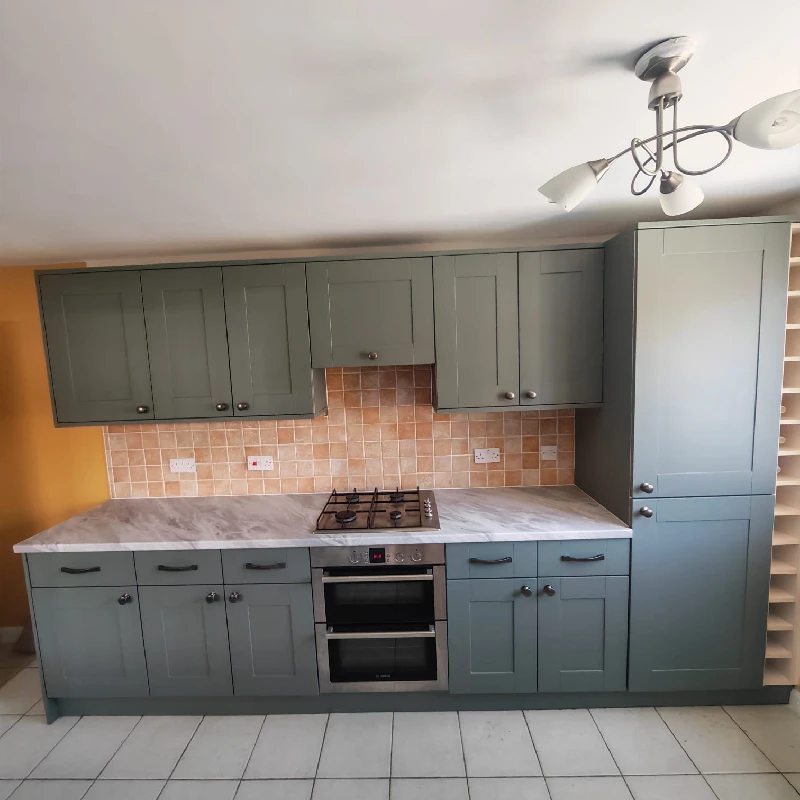 Kitchen cupboard door and worktops swap in Eastbourne with Austerhouse Holborn Reed Green doors